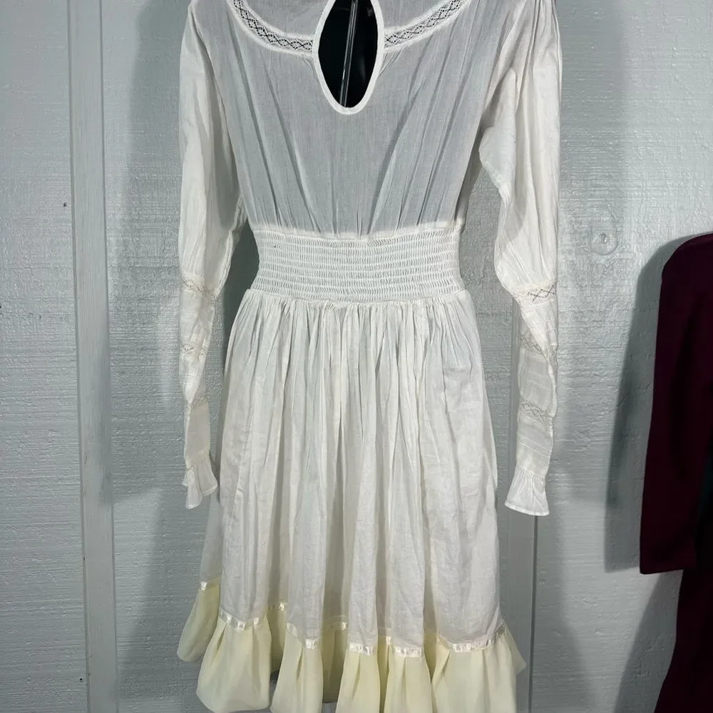 Free People White Victorian Waisted Mini Dress Ivory No Size EUC
